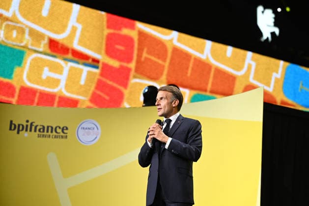 President Macron at Bpifrance Inno Generation - Paris France s President Emmanuel Macron delivers a speech on stage during the Bpifrance Inno Generation (BIG) event, one of Europe’s largest gatherings dedicated to entrepreneurs, in Paris, France on October 8, 2026. Photo by Jeanne Accorsini Pool ABACAPRESS.COM Paris France  Copyright: xAccorsinixJeanne Pool ABACAx