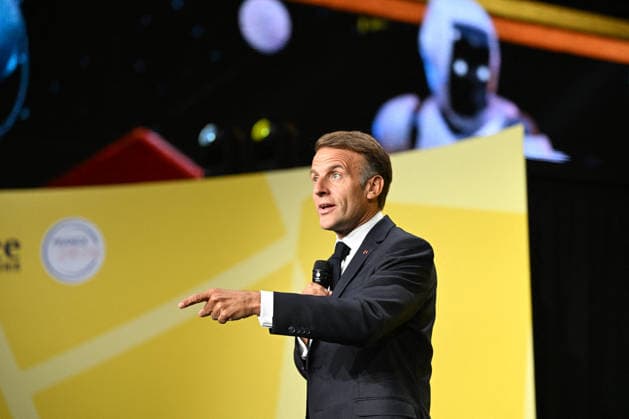 President Macron at Bpifrance Inno Generation - Paris France s President Emmanuel Macron delivers a speech on stage during the Bpifrance Inno Generation (BIG) event, one of Europe’s largest gatherings dedicated to entrepreneurs, in Paris, France on October 8, 2026. Photo by Jeanne Accorsini Pool ABACAPRESS.COM Paris France  Copyright: xAccorsinixJeanne Pool ABACAx