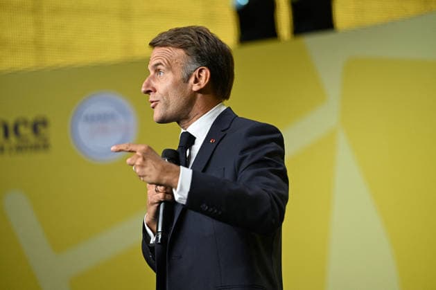 President Macron at Bpifrance Inno Generation - Paris France s President Emmanuel Macron delivers a speech on stage during the Bpifrance Inno Generation (BIG) event, one of Europe’s largest gatherings dedicated to entrepreneurs, in Paris, France on October 8, 2026. Photo by Jeanne Accorsini Pool ABACAPRESS.COM Paris France  Copyright: xAccorsinixJeanne Pool ABACAx