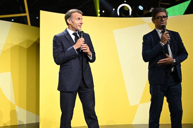 President Macron at Bpifrance Inno Generation - Paris France s President Emmanuel Macron delivers a speech on stage during the Bpifrance Inno Generation (BIG) event, one of Europe’s largest gatherings dedicated to entrepreneurs, in Paris, France on October 8, 2026. Photo by Jeanne Accorsini Pool ABACAPRESS.COM Paris France  Copyright: xAccorsinixJeanne Pool ABACAx