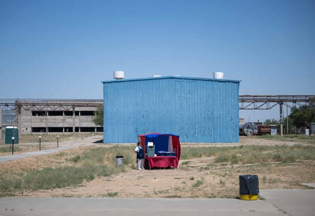 October 8, 2026, Baikonur, Kazakhstan: Baikonur, Kazakhstan. 14 July, 2026. An outdoor cafe stands outside Building 254 of the Baikonur Cosmodrome, where the Expedition 75 crew suited up for launch, July 14, 2026 in Baikonur, Kazakhstan. The crew launched to the International Space Station later that day. Baikonur Kazakhstan - ZUMAp138 20261008_zaa_p138_032 Copyright: xBillxIngalls Nasax