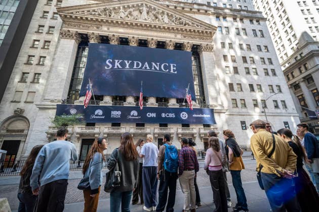 Skydance at the NYSE The New York Stock Exchange is decorated with a banner for Skydance on Thursday, October 8, 2026 celebrating it listing from NASDAQ to the NYSE following its acquisition of Warner Bros. Discovery.. (  RichardxB.xLevine