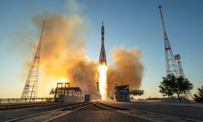 October 8, 2026, Baikonur, Kazakhstan: Baikonur, Kazakhstan. 14 July, 2026. A Soyuz rocket lifts off from the Baikonur Cosmodrome carrying NASA astronaut Anil Menon and Roscosmos cosmonauts Pyotr Dubrov and Anna Kikina to the International Space Station, July 14, 2026 in Baikonur, Kazakhstan. The crew docked to the station the same day. Baikonur Kazakhstan - ZUMAp138 20261008_zaa_p138_075 Copyright: xBillxIngalls Nasax