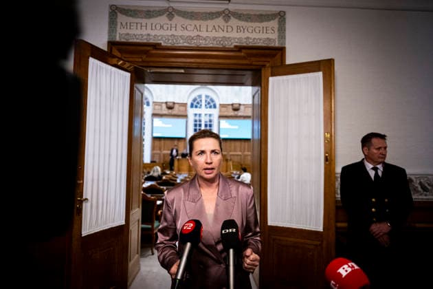 Denmark Opening Debate Denmarks Prime Minister Mette Frederiksen answers questions after the opening debate of the Danish Parliament, Folketinget, at Christiansborg Castle in Copenhagen, Thursday, October 8, 2026. (Photo: Nils Meilvang Scanpix 2026) , Copenhagen Denmark Copyright: NILSxMEILVANG NilsxMeilvangx spdk20261008-192604-L