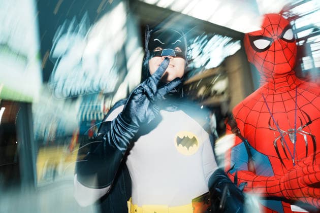 October 8, 2026, New York, New York, USA: People in cosplay as Batman and Spiderman at the 2026 New York Comic Con at the Javits Center on October 8, 2026 in New York. New York USA  - ZUMAb148 20261008_zap_b148_039 Copyright: xBryanxSmithx