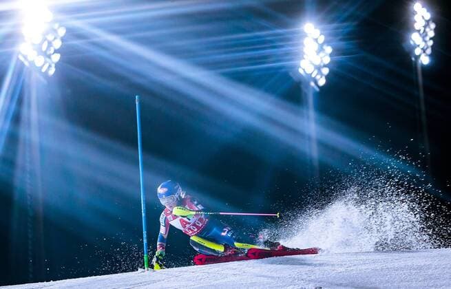 Themen der Woche - SPORT Bilder des Tages SPORT 09.01.2018, Hermann Maier Weltcupstrecke, Flachau, AUT, FIS Weltcup Ski Alpin, Flachau, Slalom, Damen, 1. Lauf, im Bild Mikaela Shiffrin (USA) Mikaela Shiffrin of the USA in action during her 1st run of ladie s Slalom of FIS ski alpine world cup at the Hermann Maier Weltcupstrecke in Flachau, Austria on 2018 01 09. Flachau