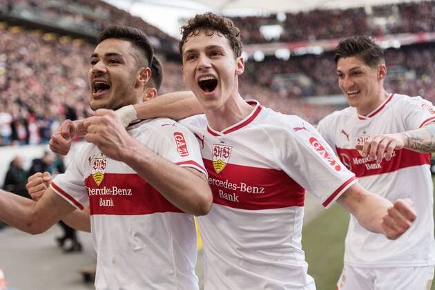 Sport Themen der Woche KW09 Sport Bilder des Tages Ozan Kabak (VfB Stuttgart 18), bjubelt sein Tor zum 3:0, mit Benjamin Pavard (VfB Stuttgart 21), VfB Stuttgart vs. Hannover 96, Fussball, Herren, 1.Bundesliga, 24.Spieltag, Saison 18 19, GER, 03.03.2019, DFL REGULATIONS PROHIBIT ANY USE OF PHOTOGRAPHS AS IMAGE SEQUENCES AND OR QUASI-VIDEO, VfB Stuttgart vs. Hannover 96, Fussball, Herren, 1.Bundesliga, 24.Spieltag, Saison 18 19, GER, 03.03.2019 Stuttgart Copyright: xEIBNER WolfgangxFrankx EP_WFK