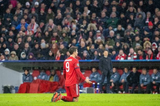 Sport Themen der Woche KW11 13.03.2019, Allianz Arena, Muenchen, GER, UEFA CL, FC Bayern Muenchen vs FC Liverpool, Achtelfinale, Rueckspiel, im Bild Robert Lewandowski (FC Bayern) during the UEFA Champions League round of 16, 2nd leg match between FC Bayern Muenchen and FC Liverpool at the Allianz Arena in Muenchen, Germany on 2019 03 13. Muenchen