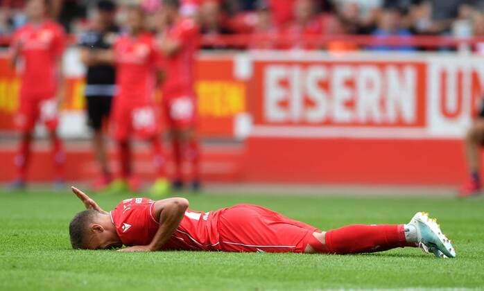 Bilder des Jahres 2019, Sport 08 August Sport Themen der Woche KW31 Sport Bilder des Tages Grischa Prömel (Union), enttäuscht am Boden 1. FC Union Berlin - Real Club Celta de Vigo Vorbereitungsspiel, Freundschaftsspiel Testspiel, Saison 2019 20120 Fußball, Fussball, soccer, Herren, Männer, Deutschland, Germany, Berlin, 3.8.2019, Stadion Alte Foersterei