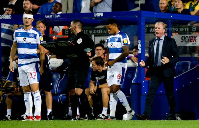 Mandatory Credit: Photo by Andrew Fosker BPI Shutterstock (9796832t) Steve McClaren - Manager of QPR shouts and puts on substitutes Matt Smith of QPR & Jordan Cousins of QPR Queens Park Rangers v Bristol City, EFL Sky Bet Championship, Football, Loftus Road, London, UK - 21 Aug 2018 EDITORIAL USE ONLY No use with unauthorised audio, video, data, fixture lists (outside the EU), club league logos or live services. Online in-match use limited to 45 images (+15 in extra time). No use to emulate moving images. No use in betting, games or single club league player publications services. Queens Park Rangers v Bristol City, EFL Sky Bet Championship, Football, Loftus Road, London, UK - 21 Aug 2018 EDITORIAL USE ONLY No use with unauthorised audio, video, data, fixture lists (outside the EU), club league logos or live services. Online in-match use limited to 45 images (+15 in extra time). No use to emulate moving images. No use in betting, games or Copyright: xAndrewxFosker BPI Shutterstockx 9796832t