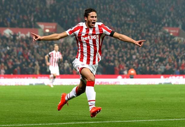 Mandatory Credit: Photo by Robbie Stephenson Jmp Shutterstock (6904584an) Ramadan Sobhi of Stoke City celebrates scoring a goal although it is awarded as an own goal Stoke City v Swansea City, UK - 31 Oct 2016 EDITORIAL USE ONLY No use with unauthorised audio, video, data, fixture lists (outside the EU), club league logos or live services. Online in-match use limited to 45 images (+15 in extra time). No use to emulate moving images. No use in betting, games or single club league player publications services. Stoke City v Swansea City, UK - 31 Oct 2016 EDITORIAL USE ONLY No use with unauthorised audio, video, data, fixture lists (outside the EU), club league logos or live services. Online in-match use limited to 45 images (+15 in extra time). No use to emulate moving images. No use in betting, games or Copyright: xRobbiexStephenson Jmp Shutterstockx 6904584an