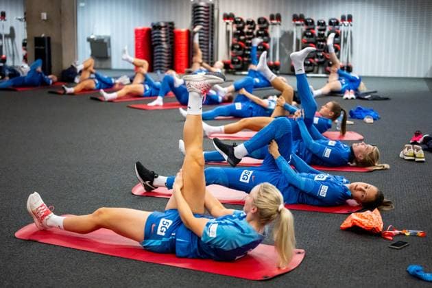 Sport Bilder des Tages 230717 Emma Stolen Godo of the Norwegian women?s national football team during an indoor gym session ahead of the FIFA Women s World Cup on July 17, 2023 in Auckland. Photo: Vegard Grott BILDBYRAN kod VG VG0480 bbeng fotball fotboll football norge norway a kvinner dam fotbolls-vm fotball vm kvinner världsmästerskap vm fifa womens world cup träning practice training day -3 gym Copyright: VEGARDxGRoTT BB230717VG022