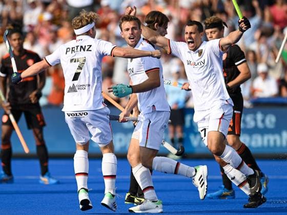 Bilder des Jahres 2023, Sport 08 August Sport Themen der Woche KW34 Sport Bilder des Tages Jubel ueber das Tor zum 1:0 bei Thies Prinz (Germany, 07), Justus Weigand (Germany, 19) und Timur Oruz (Germany, 27). Deutschland vs. Niederlande, Hockey Maenner, EuroHockey 2023, 16. Europameisterschaft, Pool B, 21.08.2023 Deutschland vs. Niederlande , Hockey Maenner, EuroHockey 2023, 16. Europameisterschaft, Pool B, 21.08.2023 Moenchengladbach Copyright: xEibner-Pressefoto ThomasxHaeslerx EP_THR