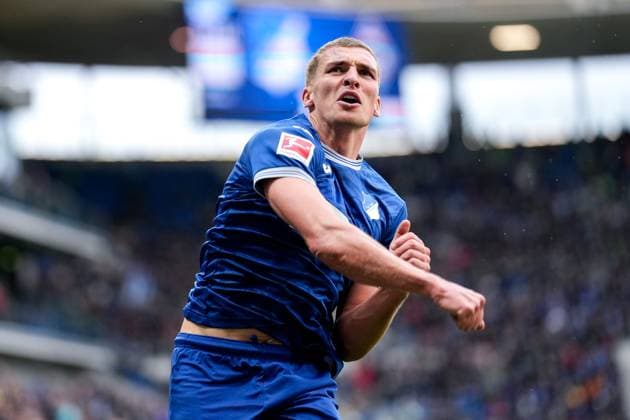 Torschütze Grischa Prömel (Hoffenheim, 6), Spieler der TSG 1899 Hoffenheim, jubelt über das Tor zum 2:1, Jubel, jubeln, Torjubel, Torerfolg, celebrate the goal, goal, celebration, Jubel ueber das Tor, optimistisch, Spielszene, Highlight, Einzelbild, Action, Aktion, 20.04.2024, Sinsheim (Deutschland), Fussball, Bundesliga, TSG 1899 Hoffenheim - Borussia Mönchengladbach, DFB DFL REGULATIONS PROHIBIT ANY USE OF PHOTOGRAPHS AS IMAGE SEQUENCES AND OR QUASI-VIDEO.