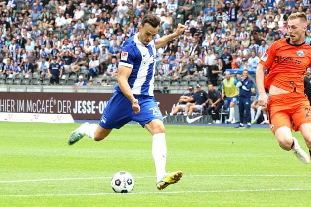 DEU, DFL, 2. FBL, Hertha BSC vs. SC Paderborn 07, 03.08.2024, Berliner Olympiastadion, Berlin, DEU, DFL, 2. FBL, Hertha BSC vs. SC Paderborn 07, im Bild Haris Tabakovic (Hertha BSC Berlin 25) DFL - regulations prohibit any use of Photographs as image sequences and or quasi-video Foto: Juergen Engler nordphoto GmbH