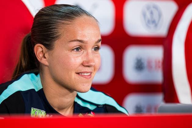 250602 Guro Reiten of the Norwegian women s national football team during a press conference, PK, Pressekonferenz on June 2, 2025 in Sion. Photo: Marius Simensen BILDBYRAN COP 238 bbeng dam football fotball fotboll norge norway press conference pressekonferanse soccer uefa women s nations league Copyright: MARIUSxSIMENSEN BB250602BB371