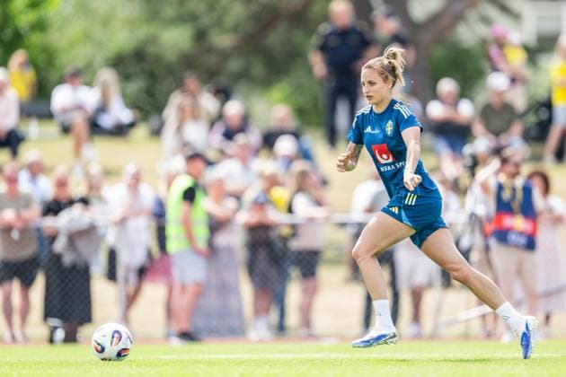 250623 Nathalie Björn of the Swedish women™s national football team during a training session on June 23, 2025 in Ahus. Photo: Mathias Bergeld BILDBYRAN kod MB MB1148 fotboll football soccer fotball träning practice training sverige sweden dam bbeng women kvinner Copyright: MATHIASxBERGELD BB250623MB137