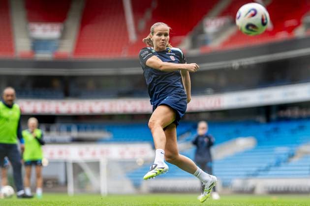 250624 Guro Reiten of the Norwegian women s national football team during a training session on June 24, 2025 in Oslo. Photo: Vegard Grott BILDBYRAN kod VG VG0772 bbeng fotboll football soccer fotball norge norway women dam träning practice training trening pre-camp precamp Copyright: VEGARDxGRoTT BB250624VG024