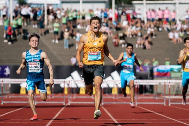 Owe Fischer-Breiholz (Koenigsteiner LV, 400m Huerden Maenner), NOR, Leichtathletik, Athletics, European Athletics U23 Championships 2025, Leichtathletik U23 Europameisterschaft, Bergen, 19.07.2025, NOR, Leichtathletik, Athletics, European Athletics U23 Championships 2025, Leichtathletik U23 Europameisterschaft, Bergen, 19.07.2025 Bergen Copyright: xStefanxMayerx EP_SMR
