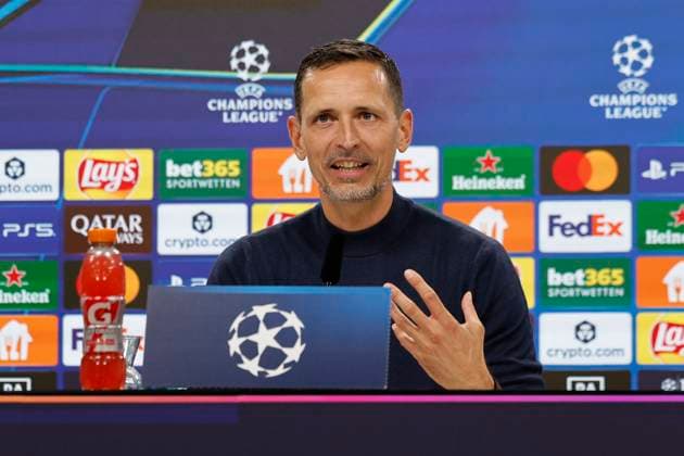 Dino Toppmöller, Toppmoller (Eintracht Frankfurt, Trainer) bei der Pressekonferenz , Deutschland, Fussball, UEFA Champions League, 1. Spieltag, 2025 2026, Eintracht Frankfurt vs. Galatasaray SK, 18.09.2025, Deutsche-Bank-Park, Frankfurt am Main, Deutschland Frankfurt am Main Deutsche-Bank-Park Hessen Deutschland Copyright: xGrantxHubbsx