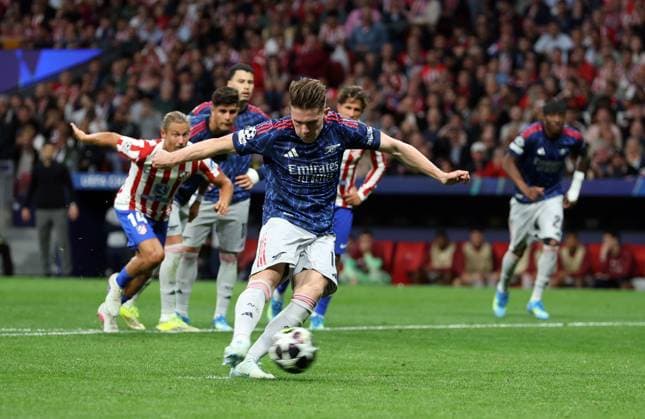Viktor Gyökeres of Arsenal scores a goal to make the score 0-1 Atletico Madrid v Arsenal, UEFA Champions League, Semi Final, First Leg, Football, Riyadh Air Metropolitano, Madrid, Spain - 29 Apr 2026Madrid Riyadh Air Metropolitano Spain EDITORIAL USE ONLY No use with unauthorised audio, video, data, fixture lists, club league logos or live services. Online in-match use limited to 120 images, no video emulation. No use in betting, games or single club league player publications. Copyright: xKieranxMcManus Shutterstockx 16847970an
