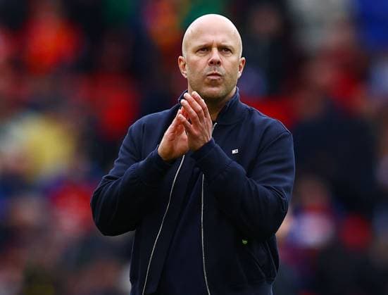 Liverpool manager Arne Slot thanks the fans at the end of the match Manchester United, ManU v Liverpool, Premier League, Football, Old Trafford, Manchester , UK - 03 May 2026Manchester Old Trafford United Kingdom EDITORIAL USE ONLY No use with unauthorised audio, video, data, fixture lists, club league logos or live services. Online in-match use limited to 120 images, no video emulation. No use in betting, games or single club league player publications. Copyright: xMattxWest Shutterstockx 16854589av