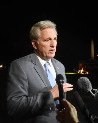October 4, 2017 - Washington, District of Columbia, United States of America - United States House Majority Leader Kevin McCarthy (Republican of California) speaks to the press on the South Lawn after US President Donald J. Trump and first lady Melania Trump returned to the White House from Las Vegas, Nevada October 4, 2017. .Credit: Olivier Douliery Pool via CNP Copyright: xOlivierxDoulieryx