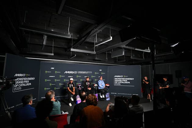 MOTO - MOTO GP - CATALUNYA GRAND PRIX 2026 BEZZECCHI Marco (ita), Aprilia Racing, Aprilia RS-GP26, portrait, press conference, PK, Pressekonferenz with MARTIN Jorge (spa) and MARQUEZ Alex (spa), BK8 Gresini Racing MotoGP, Ducati Desmosedici GP26 during the 2026 MotoGP Monster Energy Grand Prix of Catalunya, on the Catalunya circuit of Barcelona, from May 15 to 17th, in Spain - BarcelonaSpain Copyright: xGIGIxSOLDANOx