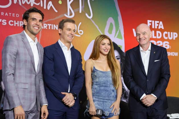 Global Citizen and FIFA announce World Cup Final Halftime Show (L-R) Brazilian former soccer player Kaka, CEO & Founder of Global Citizen Hugh Evans, Colombian artist Shakira and FIFA President Gianni Infantino attend Global Citizen NOW in New York, New York, USA, 14 May 2026. Global Citizen and FIFA announced that the FIFA World Cup, WM, Weltmeisterschaft, Fussball Final Halftime Show on 19 July will feature Madonna, Shakira, and BTS as headliners. NEW YORK NEW YORK United States Copyright: xSARAHxYENESELx