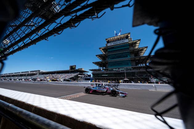 May 14, 2026, Speedway, In, USA: NTT IndyCar, Indy Car, IRL, USA SERIES driver, KATHERINE LEGGE (11) of Guilford, England, crosses the yard of bricks during a practice session for the Indianapolis 500 race at the Indianapolis Motor Speedway in SPEEDWAY IN. NTT INDYCAR SERIES: May 14, 2026: Indianapolis 500: Katherine Legge - ZUMAa161 20260514_aaa_a161_004 Copyright: xWalterxG.xArcexSr.x