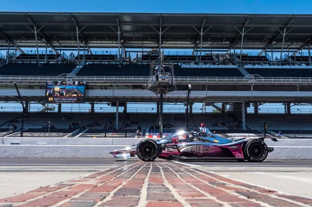 May 14, 2026, Speedway, In, USA: NTT IndyCar, Indy Car, IRL, USA SERIES driver, KATHERINE LEGGE (11) of Guilford, England, crosses the yard of bricks during a practice session for the Indianapolis 500 race at the Indianapolis Motor Speedway in SPEEDWAY IN. NTT INDYCAR SERIES: May 14, 2026: Indianapolis 500: Katherine Legge - ZUMAa161 20260514_aaa_a161_013 Copyright: xWalterxG.xArcexSr.x