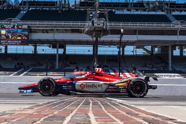 May 14, 2026, Speedway, In, USA: NTT IndyCar, Indy Car, IRL, USA SERIES driver, STING RAY ROBB (77) (USA) of Payette, ID, crosses the yard of bricks during a practice session for the Indianapolis 500 race at the Indianapolis Motor Speedway in SPEEDWAY IN. NTT INDYCAR SERIES: May 14, 2026: Indianapolis 500: Sting Ray Robb - ZUMAa161 20260514_aaa_a161_015 Copyright: xWalterxG.xArcexSr.x