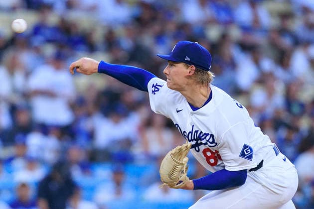 May 14, 2026, Los Angeles, California, USA: Starting pitcher, Emmet Sheehan 80 of the Los Angeles Dodgers during a regular season MLB, Baseball Herren, USA game against the San Francisco Giants on Thursday May 14, 2026 at Dodger Stadium in Los Angeles, California. Dodgers defeat Giants, 5-2. JAVIER ROJAS PI Los Angeles USA - ZUMAp124 20260514_zaa_p124_004 Copyright: xJavierxRojasx