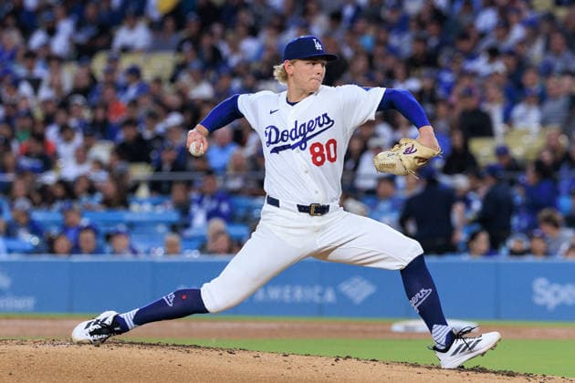 May 14, 2026, Los Angeles, California, USA: Starting pitcher, Emmet Sheehan 80 of the Los Angeles Dodgers during a regular season MLB, Baseball Herren, USA game against the San Francisco Giants on Thursday May 14, 2026 at Dodger Stadium in Los Angeles, California. Dodgers defeat Giants, 5-2. JAVIER ROJAS PI Dodgers Defeat Giants, 5-2 - ZUMAp124 20260514_zaa_p124_007 Copyright: xJavierxRojasx