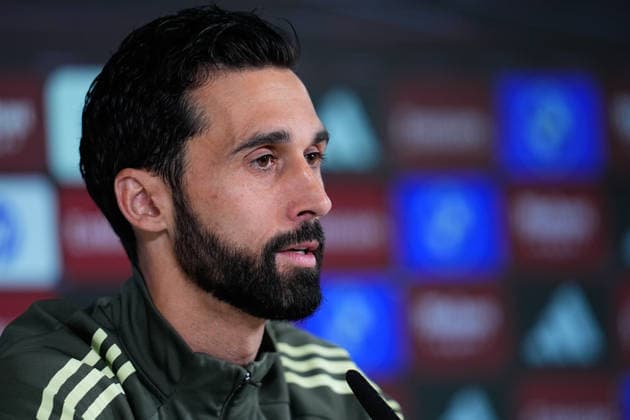 May 16, 2026, Valdebebas, Madrid, Spain: Alvaro Arbeloa, head coach of Real Madrid, attends his press conference, PK, Pressekonferenz during the training day of Real Madrid ahead the Spanish League, LaLiga EA Sports, football match against Sevilla FC at Ciudad Deportiva Real Madrid on May 16, 2026, in Madrid, Spain. Valdebebas Spain - ZUMAa181 20260516_zaa_a181_007 Copyright: xDennisxAgyemanx