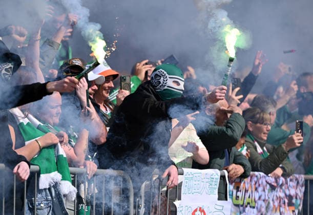 Celtic fans at Celtic Park Celtic v Heart of Midlothian, William Hill Scottish Premiership, Football, Celtic Park, Glasgow, Scotland, UK - 16 May 2026Glasgow Celtic Park United Kingdom EDITORIAL USE ONLY No use with unauthorised audio, video, data, fixture lists, club league logos or live services. Online in-match use limited to 120 images, no video emulation. No use in betting, games or single club league player publications. Copyright: xMarkxRunnacles Shutterstockx 16876830am