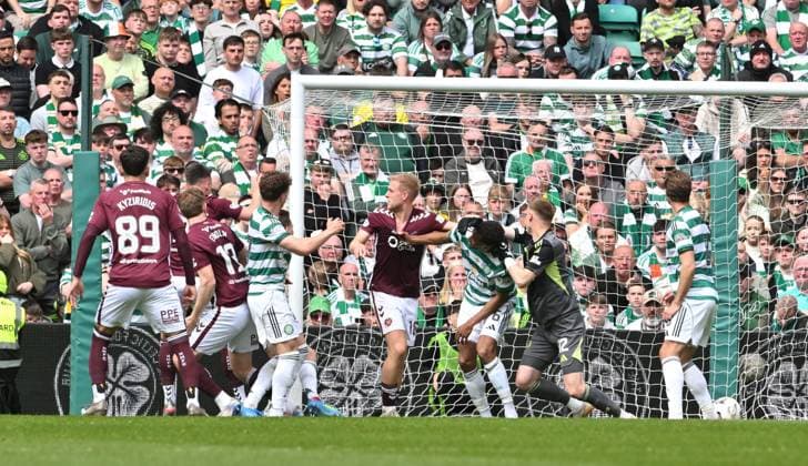 Lawrence Shankland of Hearts scores the opening goal Celtic v Heart of Midlothian, William Hill Scottish Premiership, Football, Celtic Park, Glasgow, Scotland, UK - 16 May 2026Glasgow Celtic Park United Kingdom EDITORIAL USE ONLY No use with unauthorised audio, video, data, fixture lists, club league logos or live services. Online in-match use limited to 120 images, no video emulation. No use in betting, games or single club league player publications. Copyright: xMarkxRunnacles Shutterstockx 16876830ce