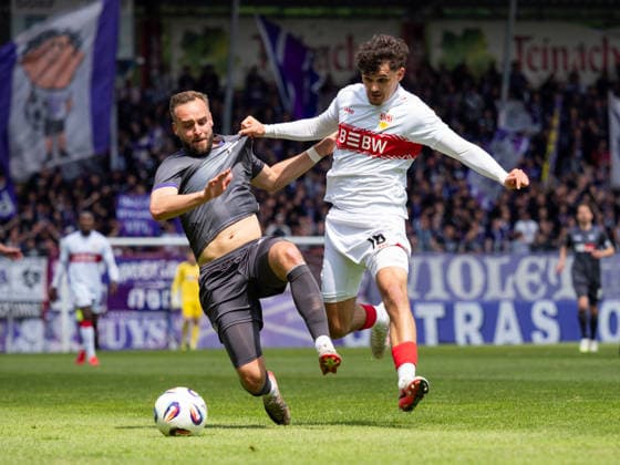 David Kopacz (VfL Osnabrueck, 29), Leny Meyer (VfB Stuttgart II, 16) GER, VfB Stuttgart II vs. VfL Osnabrueck, Fussball, 3. Bundesliga, 38. Spieltag, Spielzeit 2025 2026, 16.05.2026 GER, VfB Stuttgart II vs. VfL Osnabrueck, Fussball, 3. Bundesliga, 38. Spieltag, Spielzeit 2025 2026, 16.05.2026 Aspach Copyright: xEibner-Pressefoto CarstenxSchwerx EP_CSG