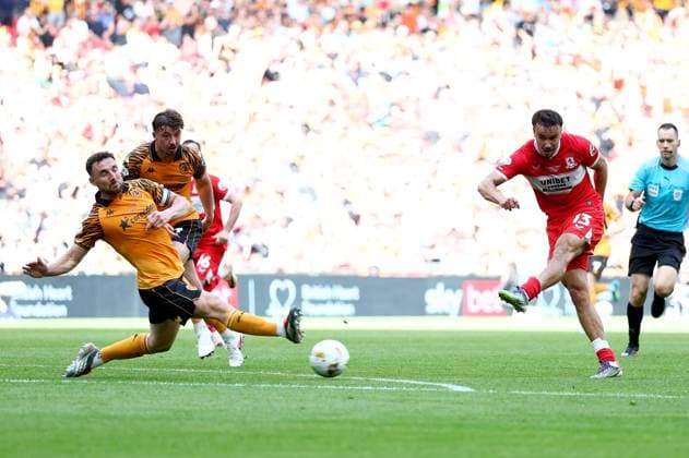 David Strelec of Middlesbrough attempts a shot on goal Hull City v Middlesbrough, EFL Sky Bet Championship, Play-Off Final, Football, Wembley Stadium, London, UK - 23 May 2026London Wembley Stadium United Kingdom EDITORIAL USE ONLY No use with unauthorised audio, video, data, fixture lists, club league logos or live services. Online in-match use limited to 120 images, no video emulation. No use in betting, games or single club league player publications. Copyright: xSimonxDael Shutterstockx 16887368cq