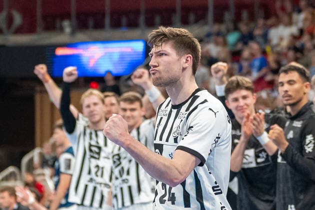Lukas Zerbe (THW Kiel, 24) bejubelt ein Tor. Bergischer HC vs. THW KIel, Handball, DAIKIN HBL, 32. Spieltag, Saison 2025 2026, 24.05.2026 Bergischer HC vs. THW Kiel, Handball, DAIKIN HBL, 32. Spieltag, Saison 2025 2026, 24.05.2026 Duesseldorf Copyright: xEibner-Pressefoto ThomasxHaeslerx EP_THR