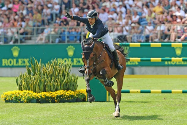 2. Platz, Jose Maria (jr) Larocca (ARG) mit Pferd Finn Lente, Rolex Grand Slam of Show Jumping, Springprüfung mit zwei Umläufen und Stechen, Jubel, Emotion , Weltfest des Pferdesports, World Equestrian Festival, TSCHIO Aachen 2026, TSCHIO statt CHIO 2026, Aachener Soers, 22. bis 24. Mai 2026, Reitsport, 24.05.2026, Aachen Aachener Soers Deutschland