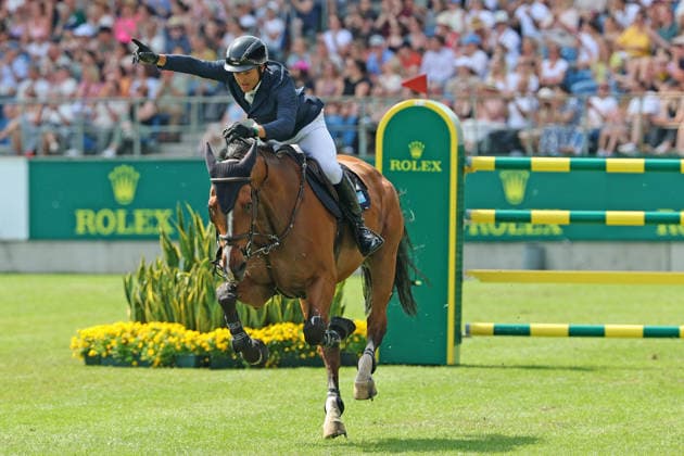 2. Platz, Jose Maria (jr) Larocca (ARG) mit Pferd Finn Lente, Rolex Grand Slam of Show Jumping, Springprüfung mit zwei Umläufen und Stechen, Jubel, Emotion , Weltfest des Pferdesports, World Equestrian Festival, TSCHIO Aachen 2026, TSCHIO statt CHIO 2026, Aachener Soers, 22. bis 24. Mai 2026, Reitsport, 24.05.2026, Aachen Aachener Soers Deutschland
