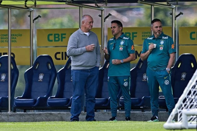 28th May 2026; Teresopolis, Brazil: Luiz Felipe Scolari, former coach of the Brazilian national team, Nationalteam and Rodrigo Caetano, general executive coordinator of the Brazilian National Team during a training session at the Granja Comary training center in Teresopolis, Rio de Janeiro, Brazil, on May 28, 2026, ahead of the FIFA World Cup, WM, Weltmeisterschaft, Fussball 2026 HeulerxAndrey