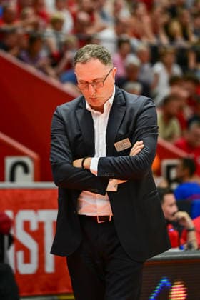 Branislav Ignjatovic 2.Bundesliga Pro A, Play Off, Halbfinale 4. Spiel, 46ers, Basketball, Basketball Saison 2025 2026, BBL, Deutschland, Gießen 46ers Bozic Estriche Knights Kirchheim, Gießen in rot, Herren, Kirchheim schwarz