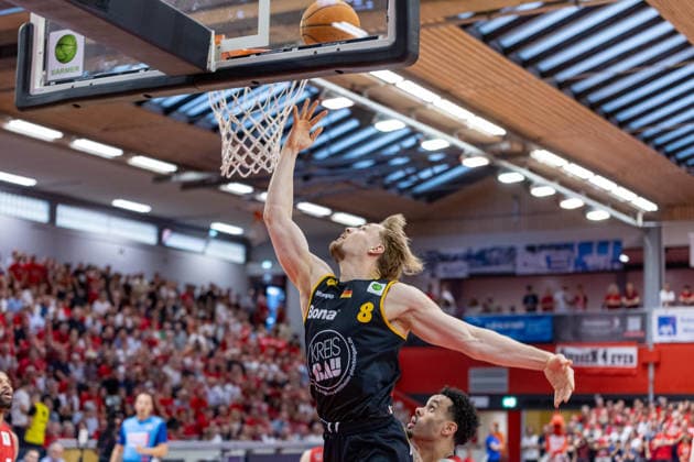 Lucas Mayer (Bozic Estriche Knights Kirchheim, 08) GER, Giessen46ers vs. Bozic Estriche Knights Kirchheim, BARMER 2. Basketball Bundesliga, Playoffs Halbfinale Spiel 4, Saison 2025 2026, 29.05.2026 GER, Giessen46ers vs. Bozic Estriche Knights Kirchheim, BARMER 2. Basketball Bundesliga, Playoffs Halbfinale Spiel 4, Saison 2025 2026, 29.05.2026 Giessen Copyright: xEibner-Pressefoto NinaxSanderx EP_NSR