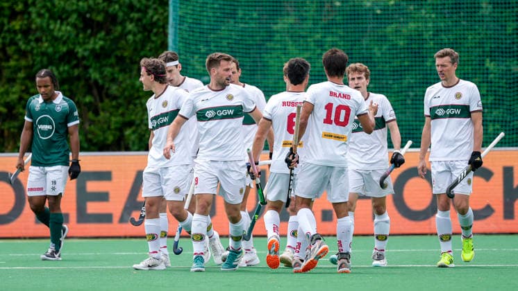 Spieler vom Hamburger Polo Club, jubeln über das Tor zum 1:0, Jubel, Torjubel, Torerfolg, celebrate the goal, goal, celebration, jubelt ueber das Tor, Freuen, Freude, freut sich, optimistisch, positiv, Spielszene, Highlight, Action, Aktion, 31.05.2026, Bonn (Deutschland), Hockey, Deutsche Meisterschaft, Finale, Herren, Hamburger Polo Club - HTC Uhlenhorst Mülheim