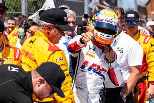 AUTO - IndyCar, Indy Car, IRL, USA - DETROIT GRAND PRIX 2026 PALOU Alex (esp), Chip Ganassi Racing, Dallara DW12 - Honda, portrait celebrating his win during the Chevrolet Detroit Grand Prix, 8th round of the 2026 NTT IndyCar Series, on the Streets of Detroit, from May 29 to 31, 2026 in Detroit, Michigan, United States of America - DetroitUnited States Copyright: xJULIENxDELFOSSEx