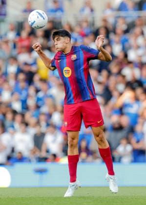 Birmingham, England, 31st July 2026. Marc Bernal of FC Barcelona, Barca heads the ball during the Birmingham City vs FC Barcelona Pre Season Friendly match at St Andrews, Birmingham. Picture credit should read: Cody Froggatt Sportimage EDITORIAL USE ONLY. No use with unauthorised audio, video, data, fixture lists, club league logos or live services. Online in-match use limited to 120 images, no video emulation. No use in betting, games or single club league player publications. SPI_012_CF_BIRMINGHAM_V_BARCA SPI-4887-0009