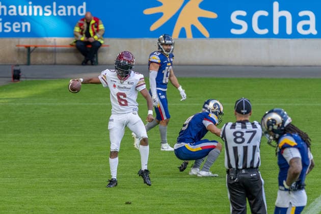 Touchdown durch Kaylon Geiger (Rhein Fire, 06), GER Rhein Fire vs. Alpine Rams, American Football, AFLE, Saison 2026, 01.08.2026 GER Rhein Fire vs. Alpine Rams, American Football, AFLE, Saison 2026, 01.08.2026 Duisburg Copyright: xEibner-Pressefoto FabianxFriesex EP_FFE
