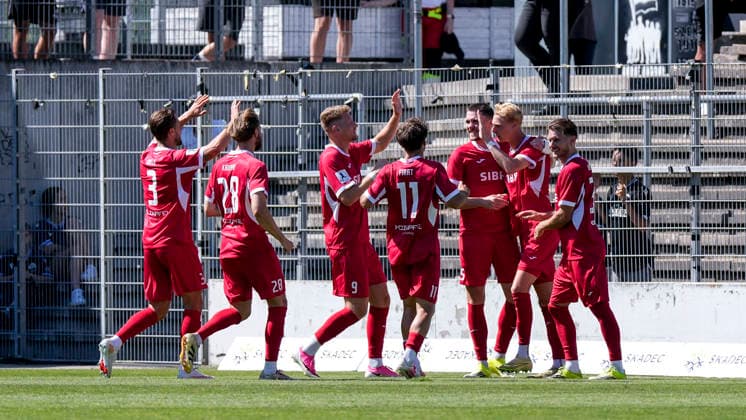 Spieler vom TSV Steinbach Haiger, jubeln über das Tor zum 1:2, Jubel, Torjubel, Torerfolg, celebrate the goal, goal, celebration, jubelt ueber das Tor, Freuen, Freude, freut sich, optimistisch, positiv, Spielszene, Highlight, Action, Aktion, 08.08.2026, Sandhausen (Deutschland), Fussball, Regionalliga Südwest, SV Sandhausen - TSV Steinbach Haiger